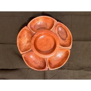 Vintage MCM Monkey Pod Chip & Dip Set, Hibiscus Flower by Hilo Hattie